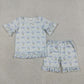 Baby Girls Kids Short Sleeves Blue Bows Flower Shirt Shorts Summer Clothes Set RTS