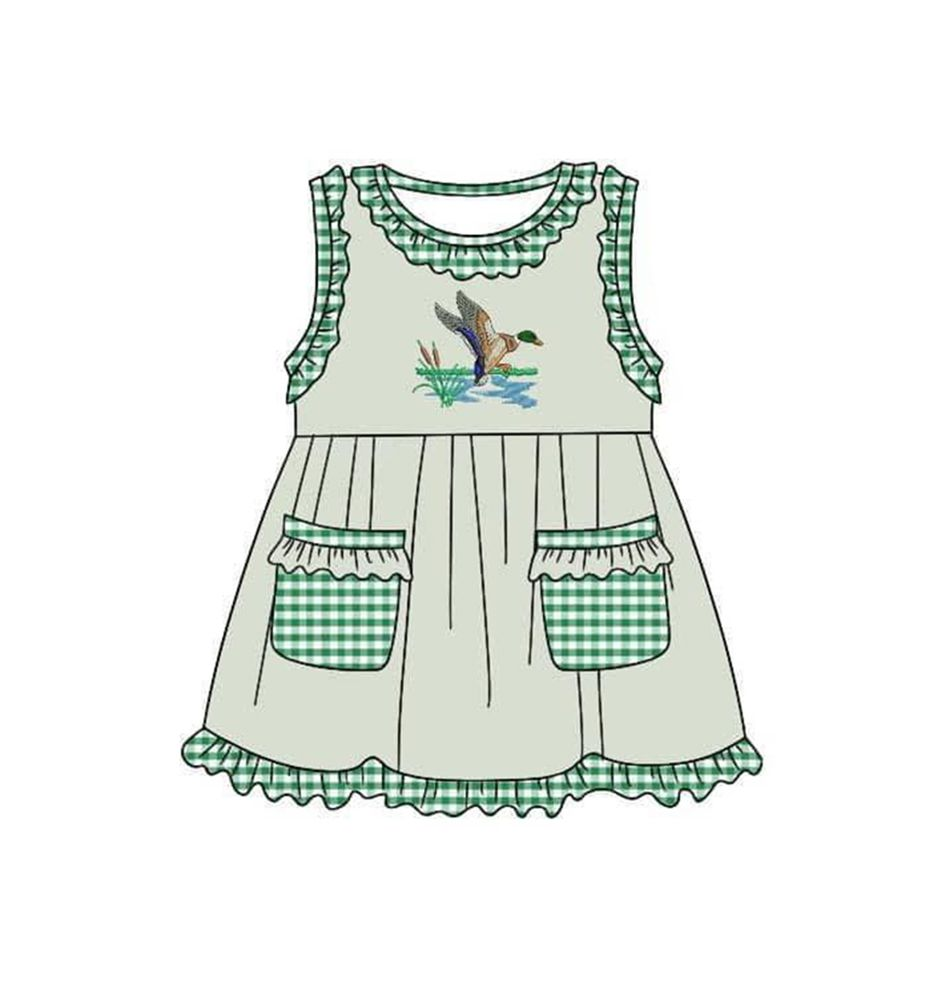 Moq 3 Pre-order GSD0970 Baby Girl Sleeveless Duck Summer Pocket Green Dress