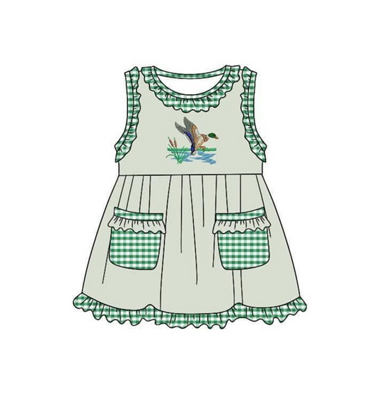 Moq 3 Pre-order GSD0970 Baby Girl Sleeveless Duck Summer Pocket Green Dress