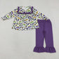 Baby Girls Kids Masks Leopard Ruffle Tunic Purple Pants Mardi Gras Clothes Set RTS
