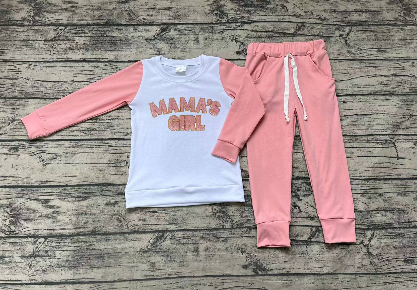 No moq Pre-order  GLP1075 Long Sleeves Mama's Girl Shirt Pocket Pants Set