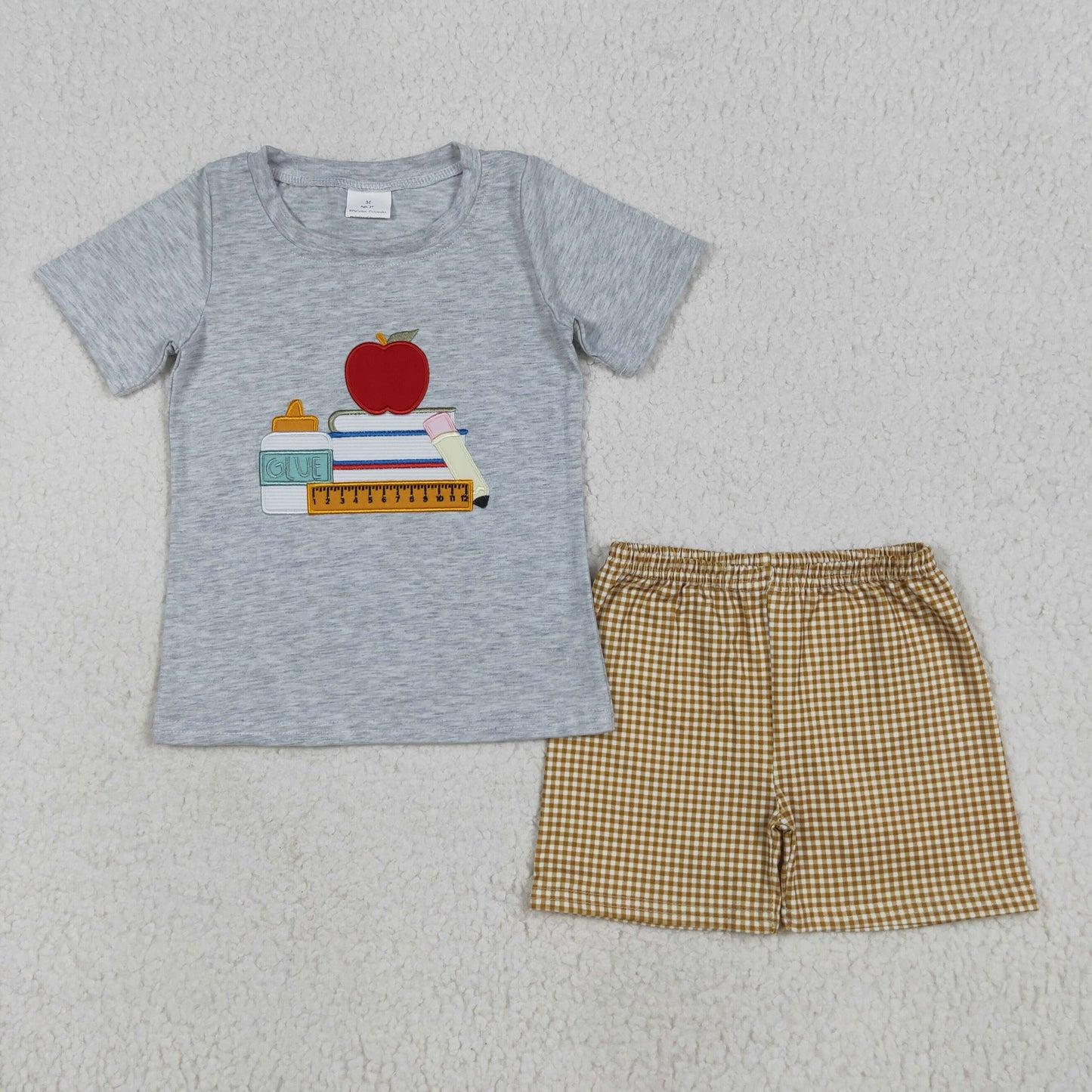 Baby Boy Back To School Short Sleeves Embroidery Apple Books Shirt Shorts Set Clothes RTS