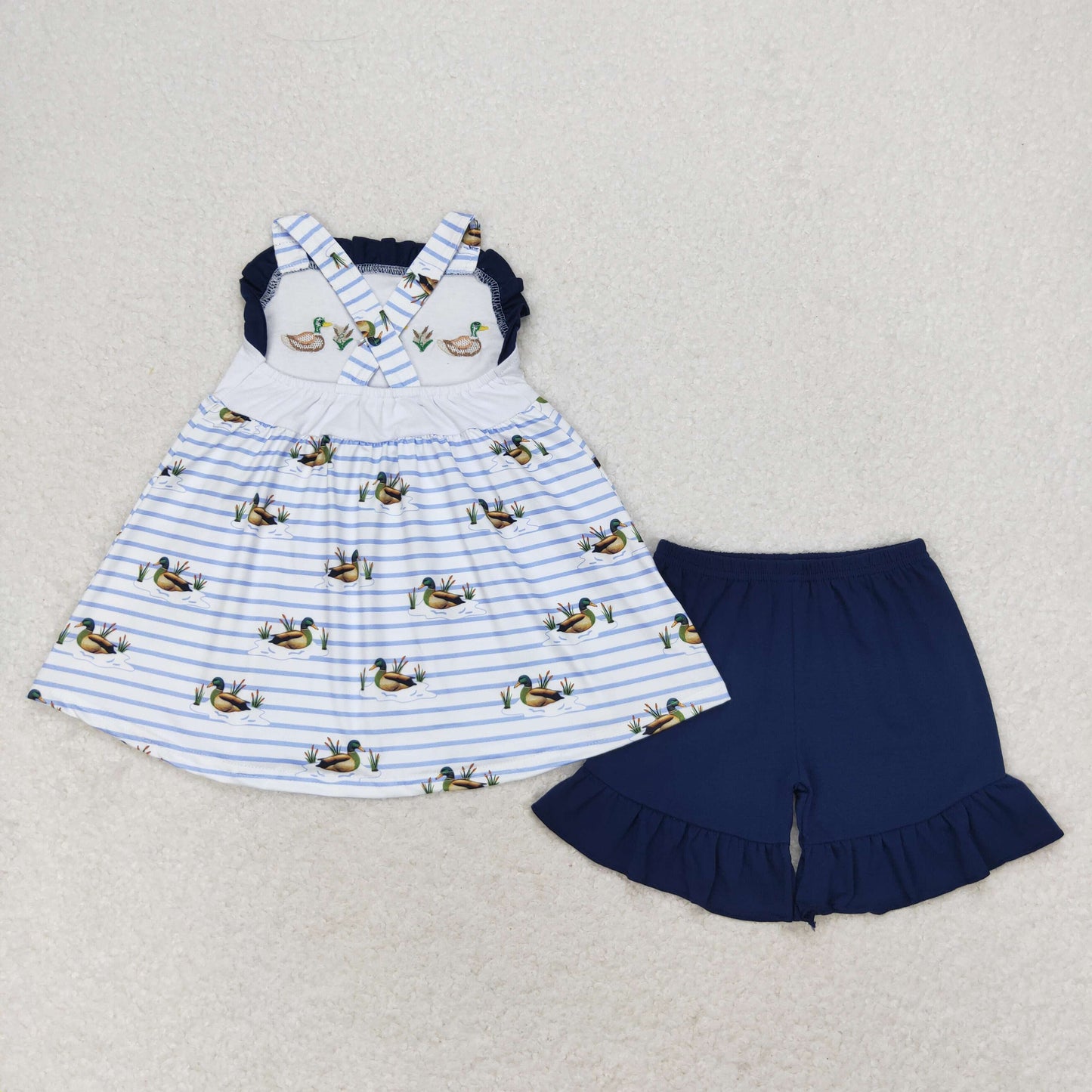 Baby Boy Girl Embroidery Ducks Sibling Romper Set