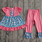Baby Girls Kids Short Sleeves Flower Tunic Ruffle Pink Pants Clothes Set RTS