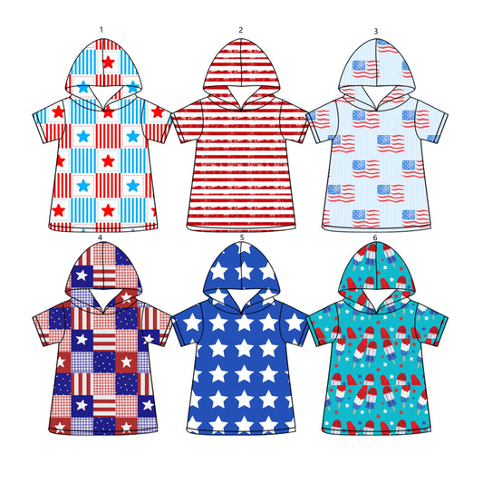 ( Moq 5 Each Style ) Sibling Baby Girls Kids Short Sleeves Stars Flags 4th of July Hoodie Shirts Tops