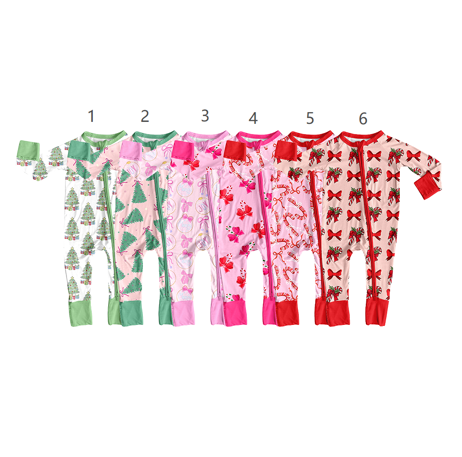 ( Moq 5 Each Style ) Sibling Baby Girls Infant Long Sleeves Christmas Bows Footie Sleeper Rompers Clothes