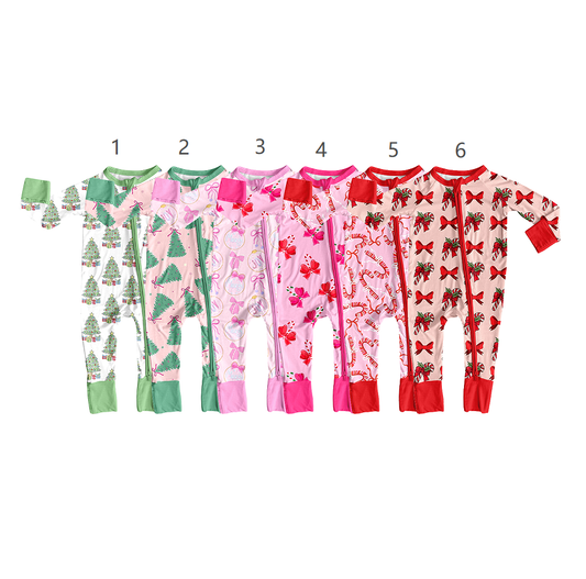 ( Moq 5 Each Style ) Sibling Baby Girls Infant Long Sleeves Christmas Bows Footie Sleeper Rompers Clothes