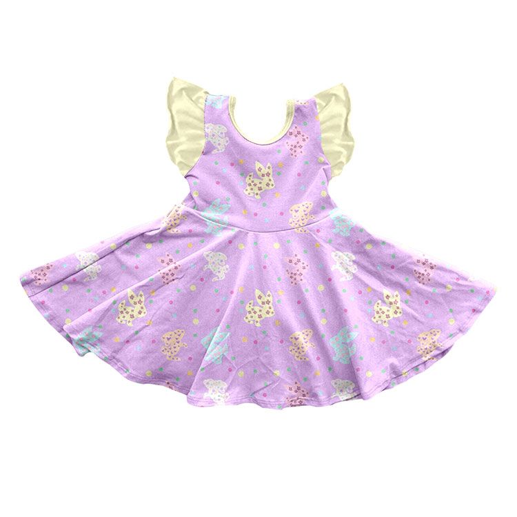( Moq 5 ) Preorder Baby Girls Kids Short Sleeves Rabbits Floral Easter Dress Clothes