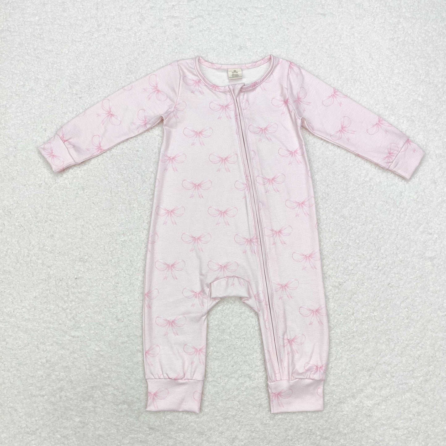 Baby Girl Long Sleeves Bows Zipper Pink Bamboo Romper