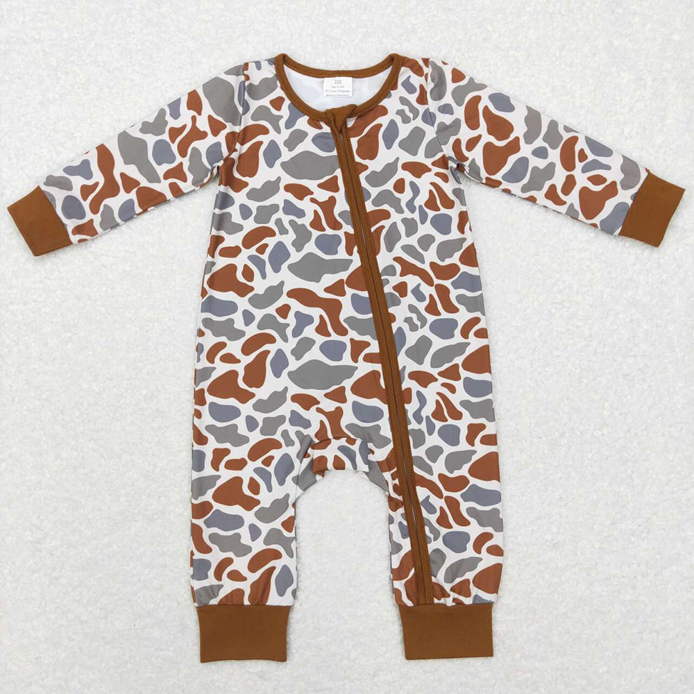 Baby Boy Infant Long Sleeves Fall Camo Zipper Sleeper Romper