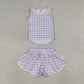 Baby Girls Kids Sleeveless Lavender Plaid Tops Shorts Set Yoga Clothes RTS