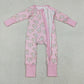 Sibling Baby Girls Kids Long Sleeves Donuts Hearts Valentines Pink Zipper Romper Pajamas Set RTS
