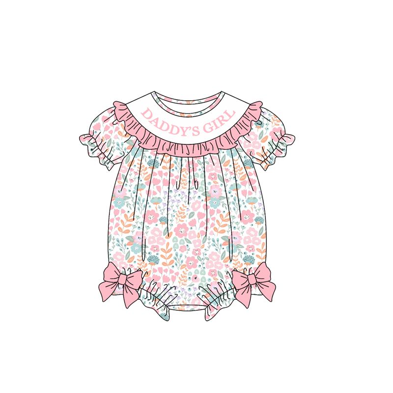 ( Moq 5 ) Preorder Baby Girls Infant Daddy's Girl Floral Pink Bows Bubble Romper Clothes