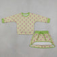 Baby Girls Kids Long Sleeves Dots Shirt Skirt Shorts Yellow Set Clothes RTS