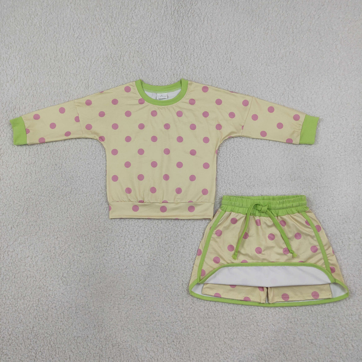 Baby Girls Kids Long Sleeves Dots Shirt Skirt Shorts Yellow Set Clothes RTS