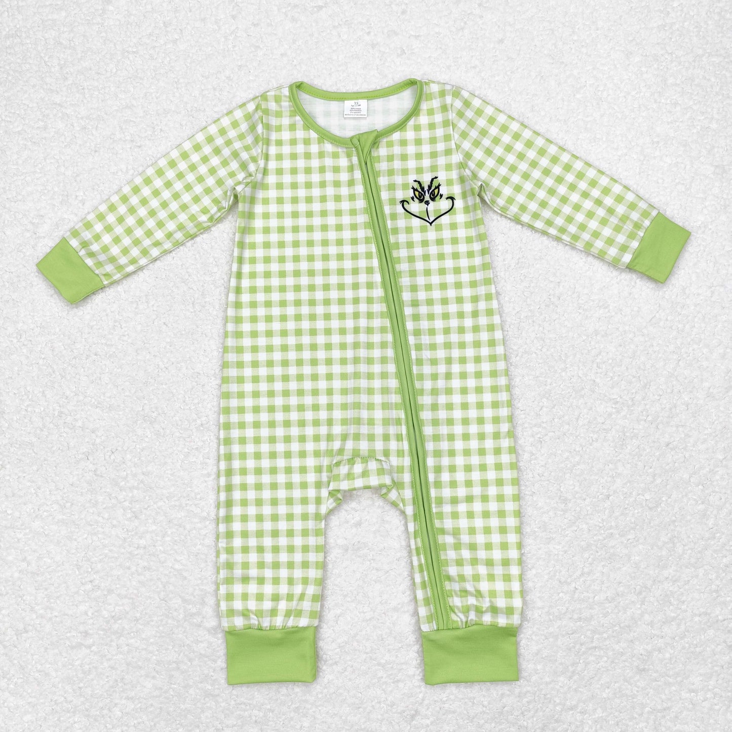 Baby Boy Infant Christmas Green Face Zipper Bamboo Romper