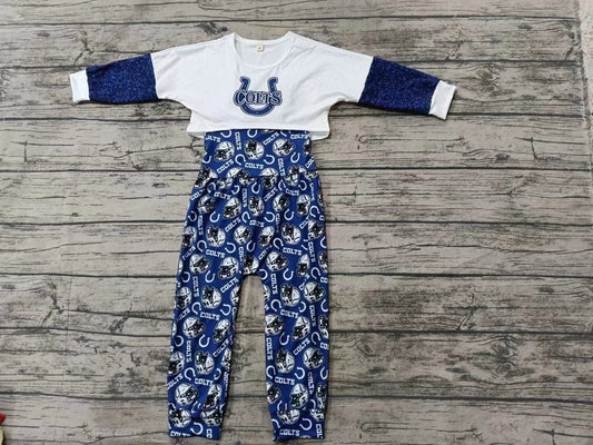 Baby Girl Long Sleeves White Blue Tops Jumpsuit Team Fall Clothes Set