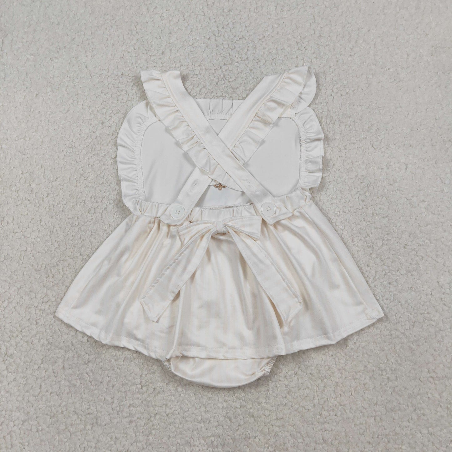 Sibling Baby Girls Infant Straps Embroidery Cross Easter Bubble Romper Dress RTS