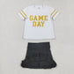 Kids Girl Short Sleeves Game Day Vinyl Shirt Black Yoga Active Skort Team Cheer Set RTS