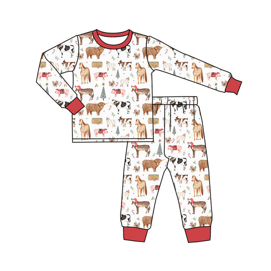 Baby Boy Christmas Farm Horse Shirt Pants Pajamas Set