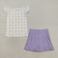 Baby Girl Short Sleeves Bows Shirt Purple Yoga Active Skort Set RTS