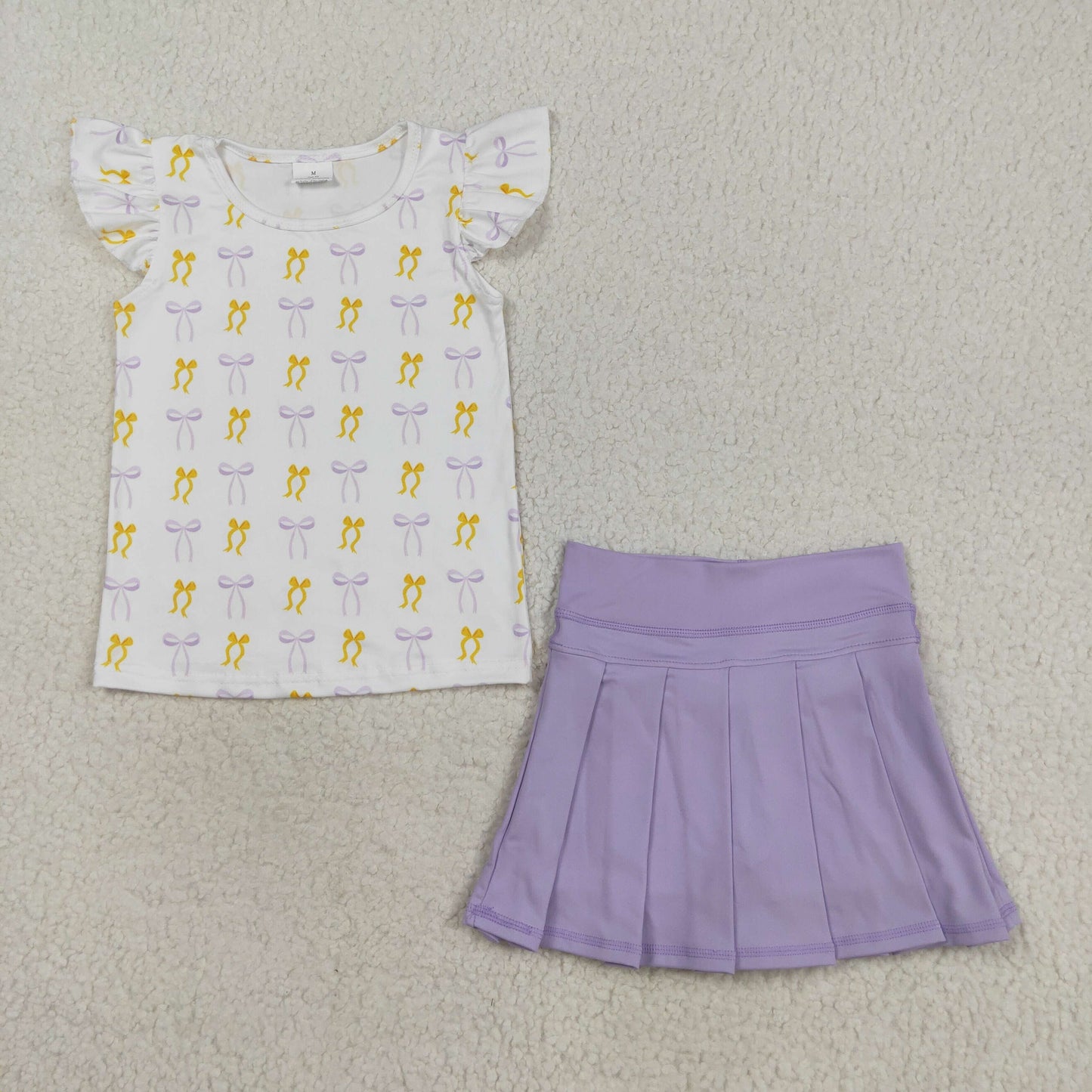 Baby Girl Short Sleeves Bows Shirt Purple Yoga Active Skort Set RTS