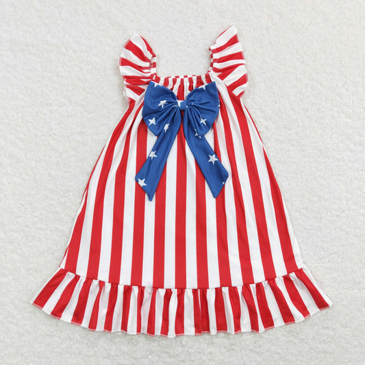 GSD0675 July 4th Baby Girl Short Sleeves Stripes Bow Dress