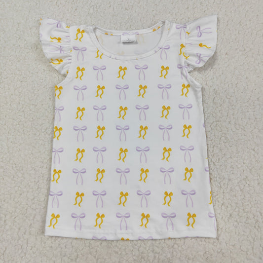 Baby Girl Short Sleeves Yellow Purple Bows Tee Shirt Tops