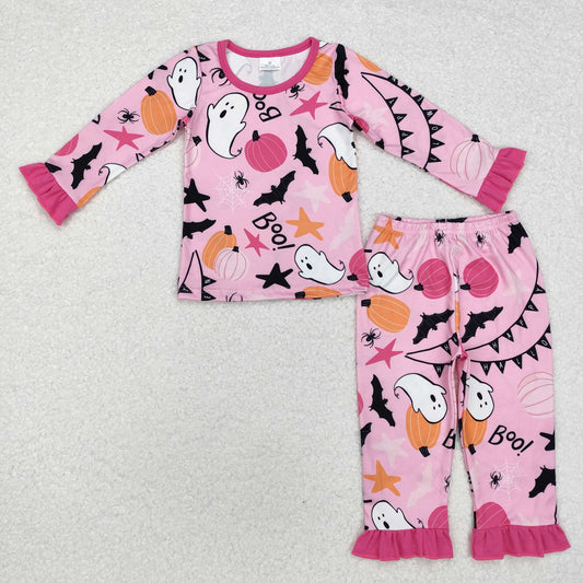 Baby Girl Long Sleeves Halloween Ghost Pumpkin Shirt Pants Pajamas Pink Set