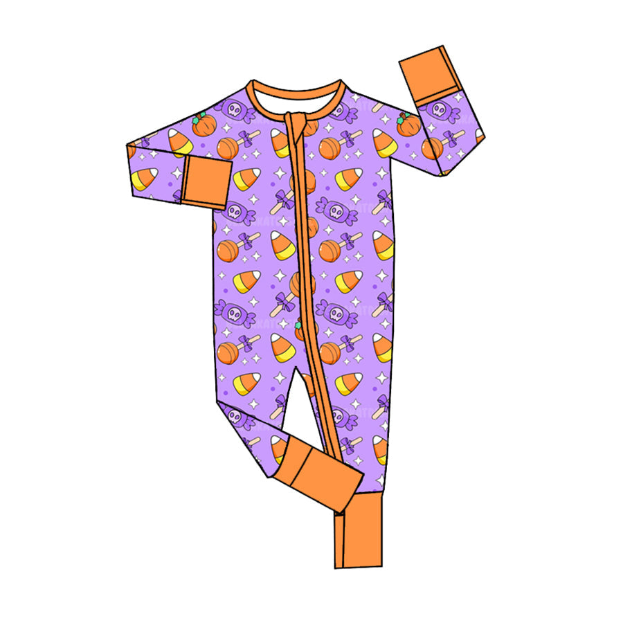 Baby Girl Halloween Candy Long Sleeves Zipper Romper