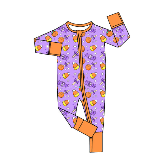 Baby Girl Halloween Candy Long Sleeves Zipper Romper