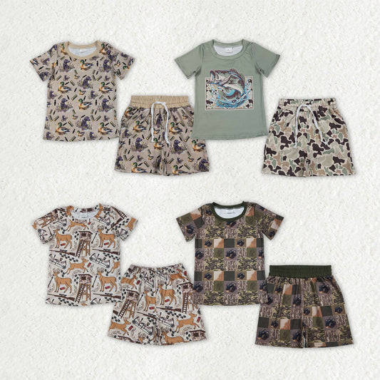 Sibling Baby Boys Kids Short Sleeves Shirts Pockets Short Hunting Sets Summer Clothes