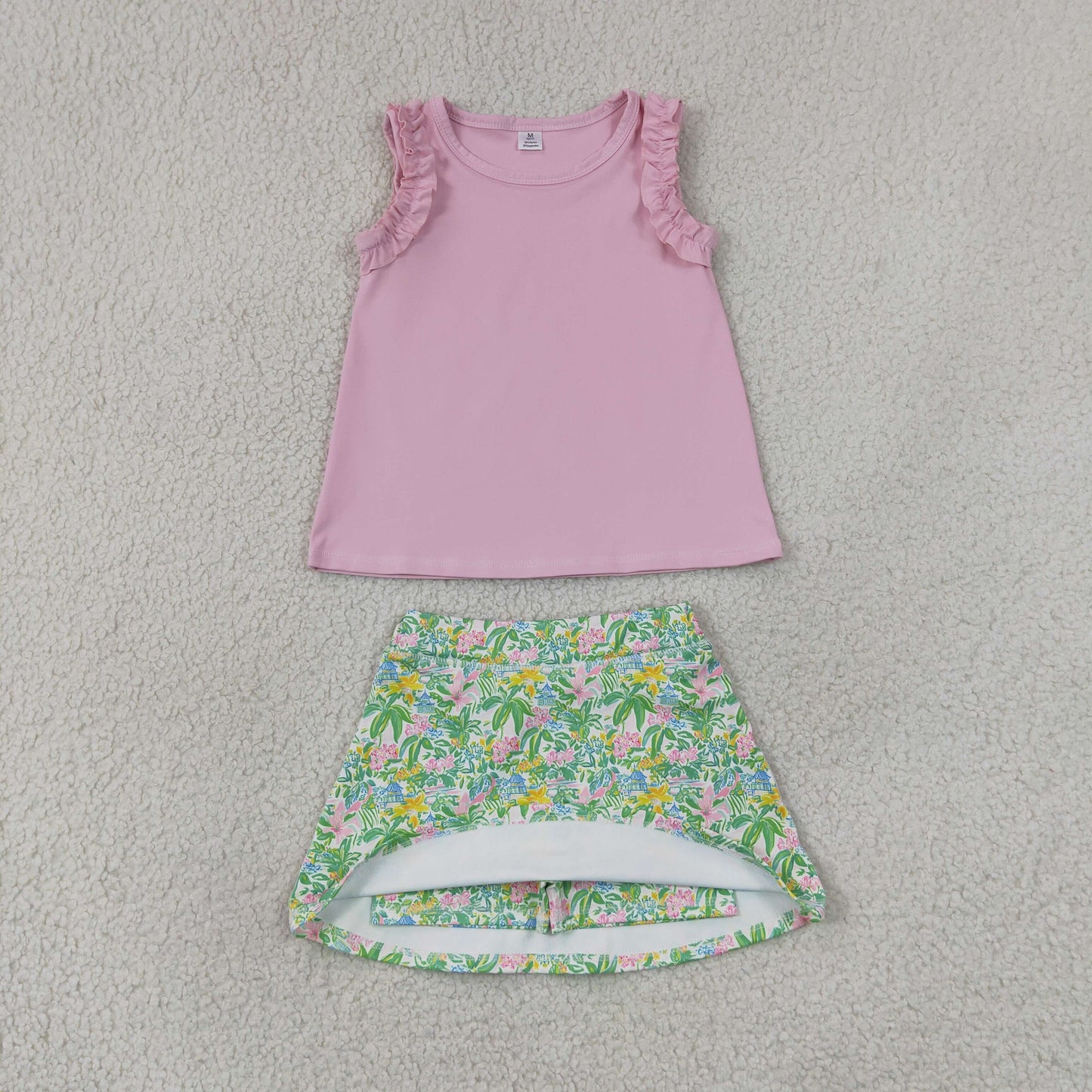 Baby Girls Kids Sleeveless Pink Tops Flower Yoga Skirt Shorts Set RTS