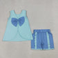 Baby Girls Kids Sleeveless Blue Bows Tops Ruffle Shorts Set Clothes RTS