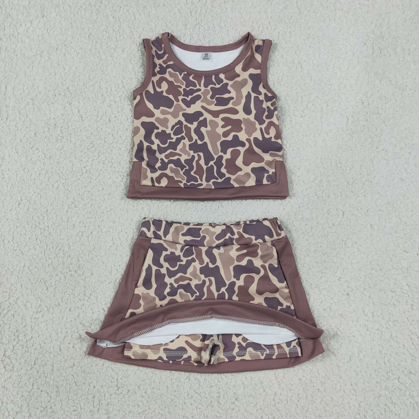 Baby Girls Kids Sleeveless Camo Tops Skirt Shorts Set Yoga Active Clothes RTS