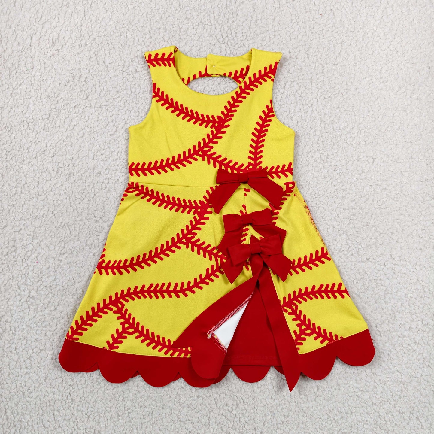 Baby Girls Kids Sleeveless Softball Red Bows Shorts Knee Length Dress RTS