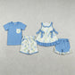 Sibling Baby Boys Girls Kids Plaid Tops Shorts Summer Blue Clothes Summer Sets RTS