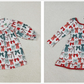 Girls Kids Long Sleeves Red Green Bows Sibling Christmas Knee Length Dress RTS