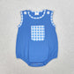 Baby Boy Blue Sleeveless Plaid Pocket Cotton Romper