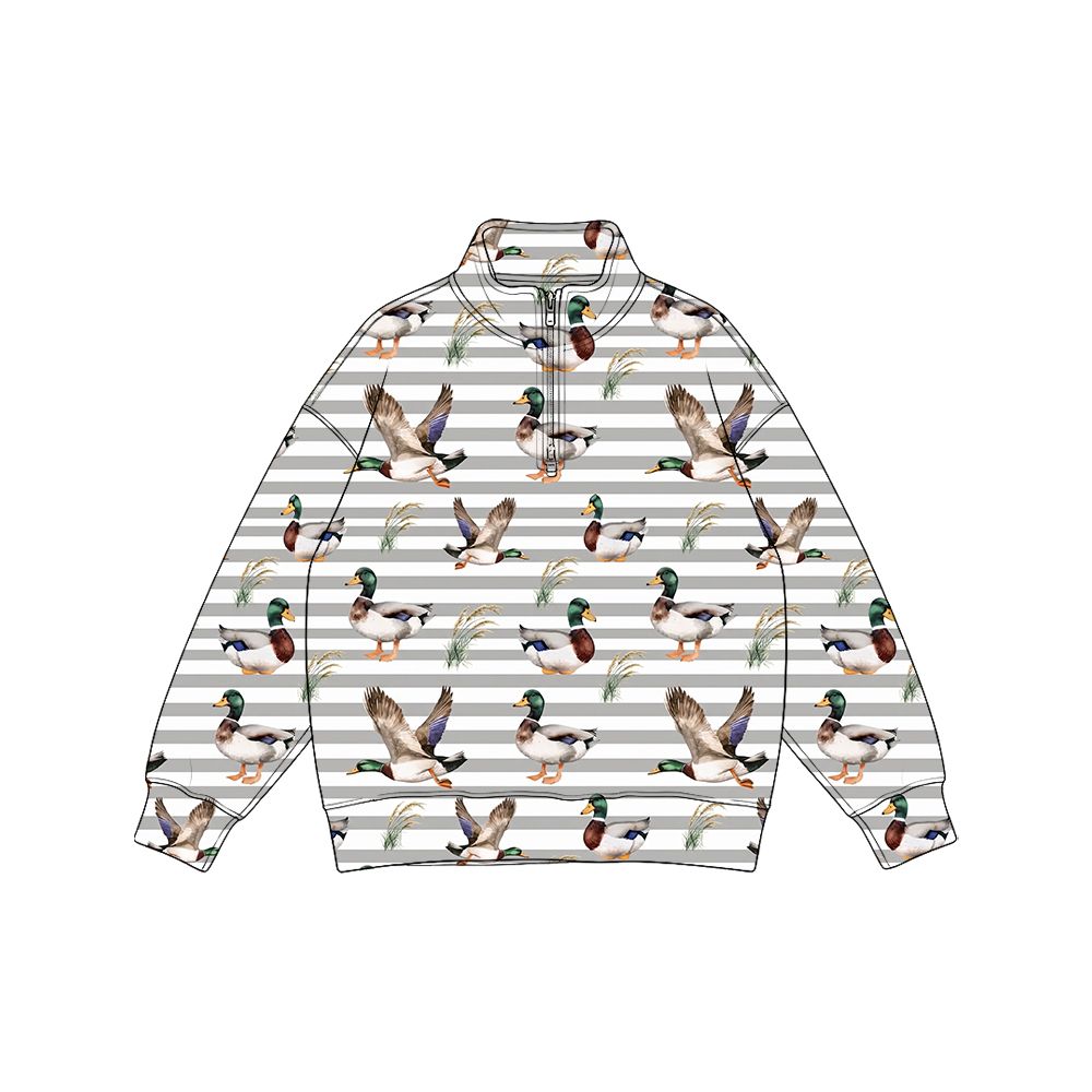 ( Moq 5 ) Preorder Baby Boys Kids Long Sleeves Ducks Stripes Half Zip Shirt Pullover Tops