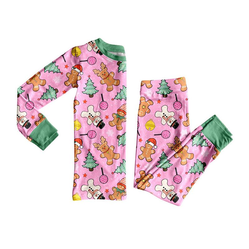 ( Moq 5 ) Preorder Baby Girls Kids Christmas Gingerbread Tree Shirt Pants Set Pajamas Clothes