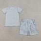 Baby Boys Kids Short Sleeves Blue Plaid Shirt Pockets Shorts Summer Clothes Set RTS