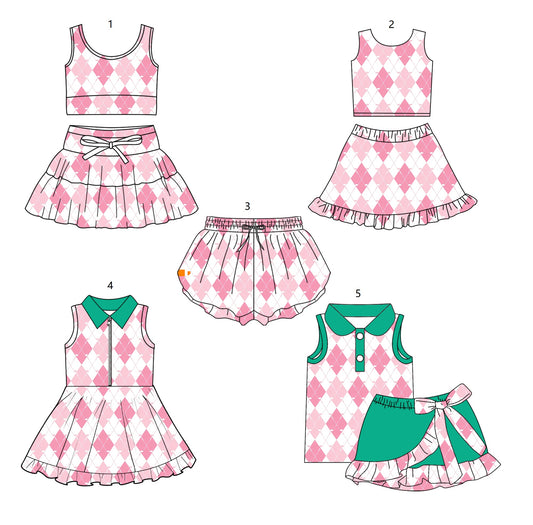 ( Moq 5 Each Style ) Baby Girls Kids Sleeveless Golf Plaid Sibling Shorts Dress Sets
