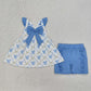 Baby Girl Short Sleeves Bows Tunic Blue Shorts Set RTS