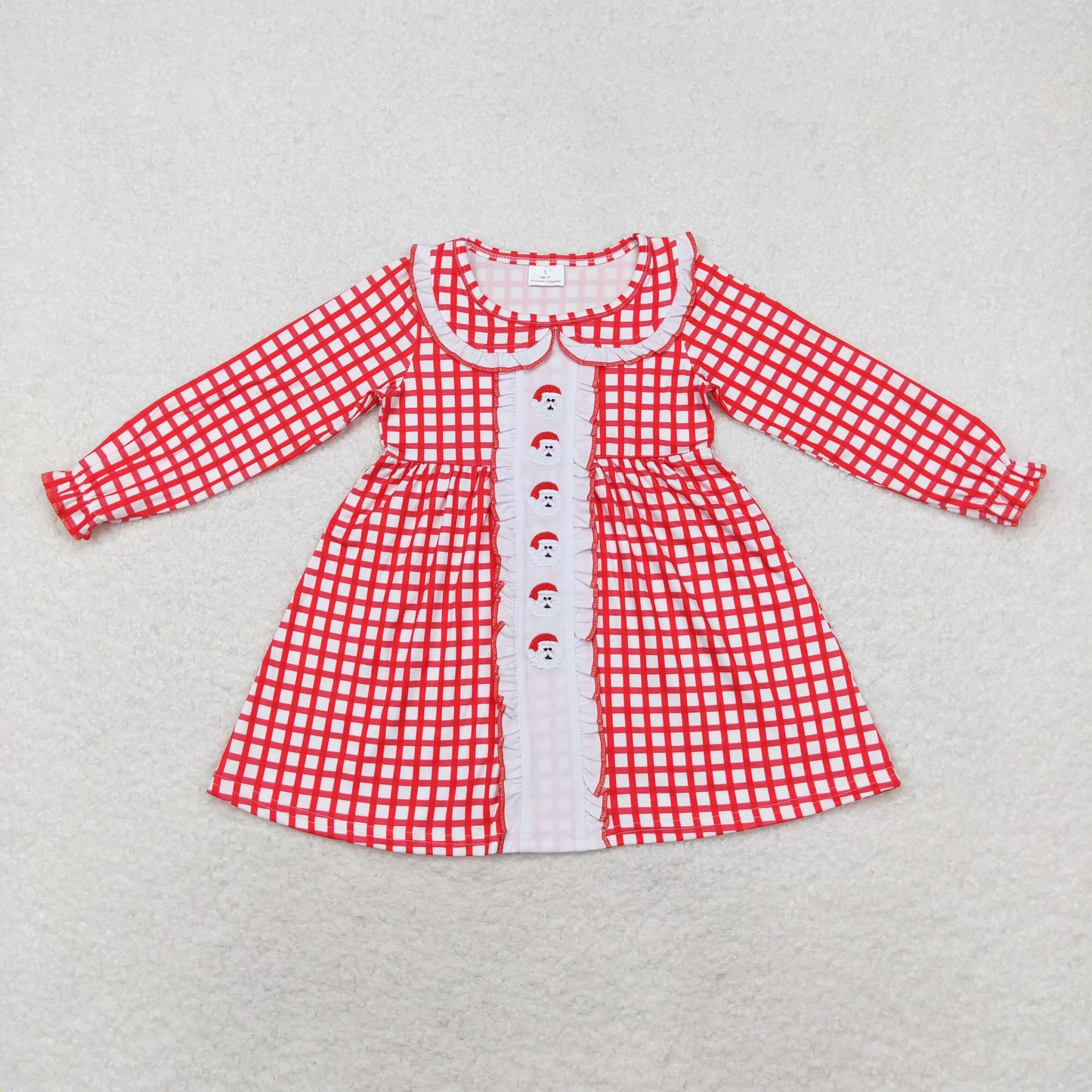 Baby Girl Embroidery Christmas Santa Red Plaid Dress