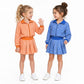 ( Moq 5 ) Preorder Baby Girls Kids Long Sleeves Orange Plaid Zipper Tops Skirt Shorts Set Yoga Active Clothes