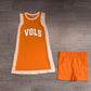 ( No moq ) Preorder Baby Girls Kids Sleeveless Orange Tops Shorts Team Set Yoga Active Clothes