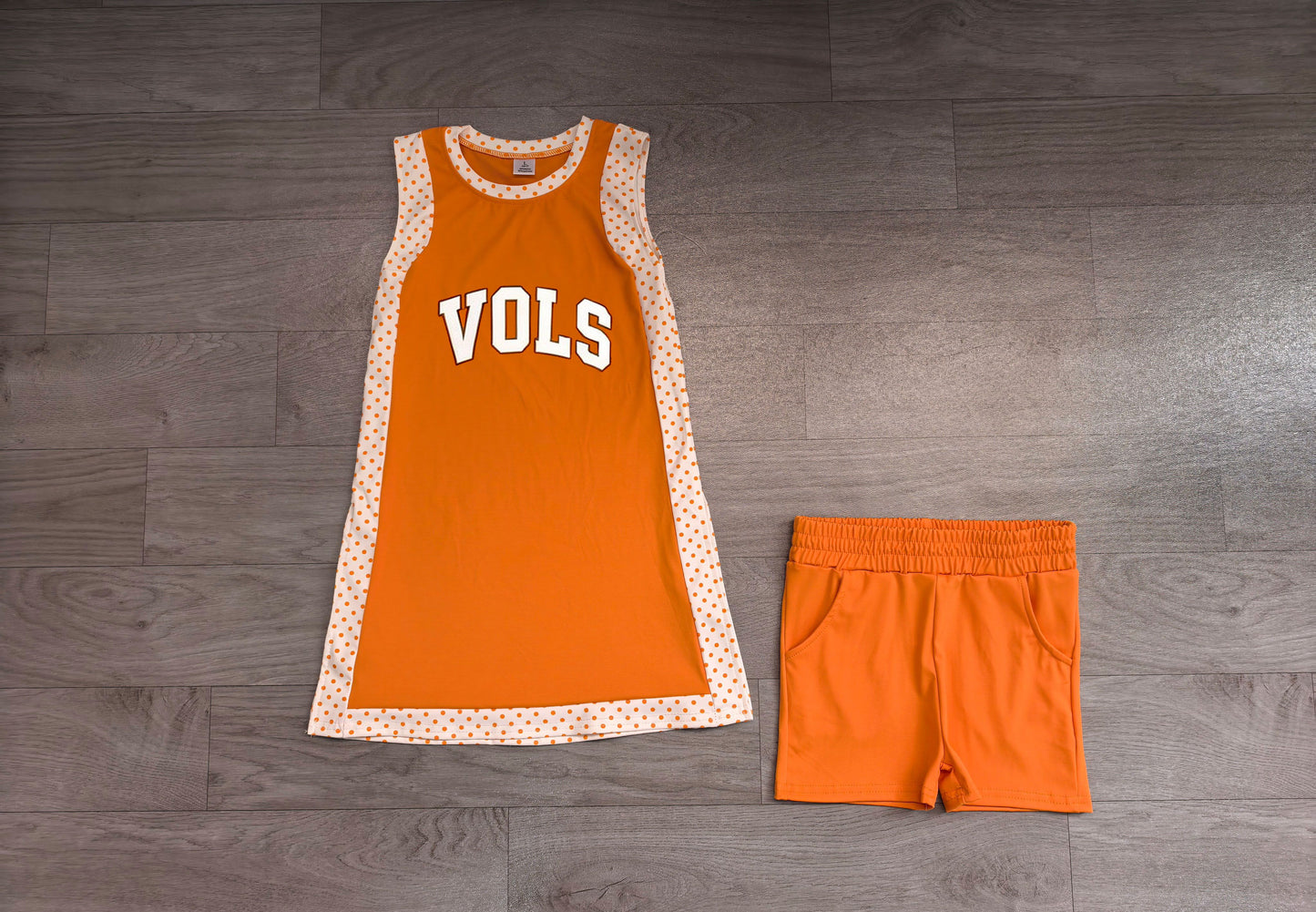 ( No moq ) Preorder Baby Girls Kids Sleeveless Orange Tops Shorts Team Set Yoga Active Clothes