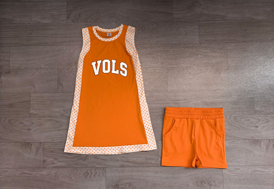 ( No moq ) Preorder Baby Girls Kids Sleeveless Orange Tops Shorts Team Set Yoga Active Clothes