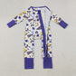 Baby Girl Long Sleeves Football Bows Team Cheer Purple Zipper Romper RTS